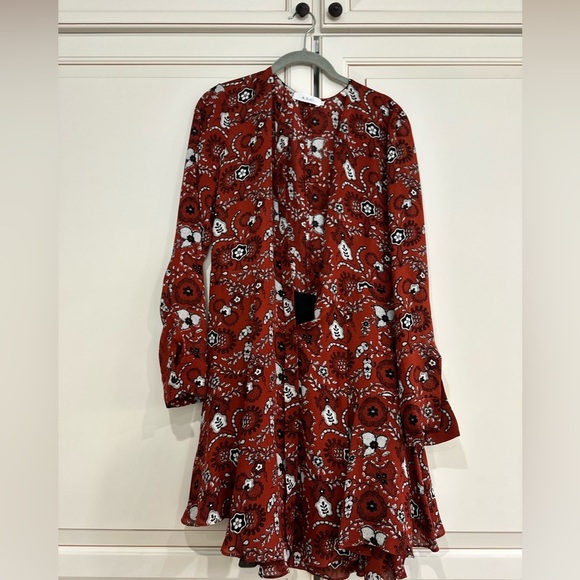 A.L.C. Randi Silk Shirt Dress Rust Red Paisley Floral (D9) - Picture 5 of 6